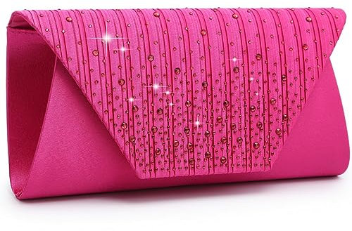 Dasein Borsa da sera per le donne Glitter strass matrimonio borsa da sera cristallo busta frizione borse a tracolla, Fucsia