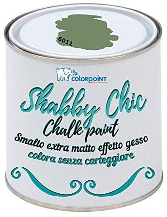 Vernice Shabby Chic CHALK PAINT 1 Litro - Pittura Extra Opaca - Colora senza Carteggiare - 22 COLORI VINTAGE (Verde Antico 6011)