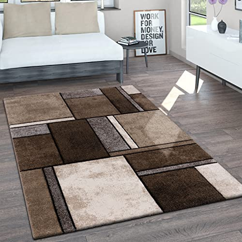 Paco Home Teppich Wohnzimmer Kurzflor Vintage Handgearbeiteter Konturenschnitt 3D Optik Meliert, Grösse:160x230 cm, Farbe:Braun