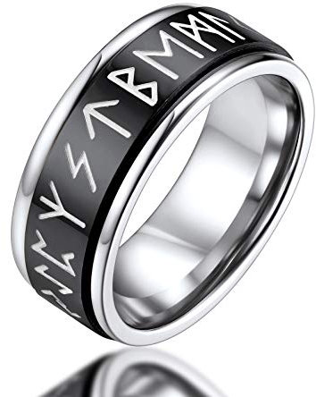 FaithHeart Viking Herren Jungen Rune Fingerring Spinnerring Schwarz Drehring drehbarer Meditationsring Freundschaftsring Partnerring mit Geschenkebox für Weihnachten Valentinstag