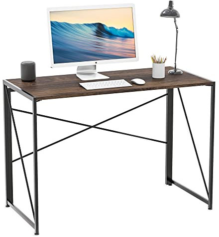 INTIRILIFE Schreibtisch aus Holz und Metall in Schwarz - Braun - 100 x 50 x 75 cm - Rustikaler Faltbarer Tisch zum Arbeiten Lesen und als Ablage - Computertisch Arbeitstisch