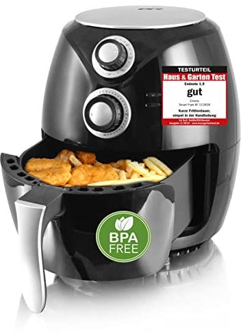 Emerio SmartFryer AirFryer Heißluftfritteuse Frittieren mit heißer Luft ohne zusätzliches Öl gesünderes Frittieren 3.6 Liter Volumen Cool Touch BPA frei schnelle Aufheizung 1450 Watt Gut mit 1,9, Schwarz
