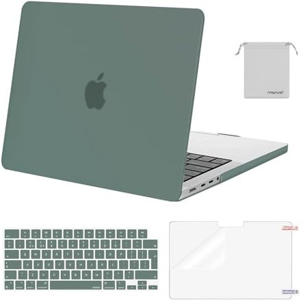 MOSISO Funda Compatible con MacBook Pro 14 Pulgadas 2025-2021 M4 M3 M2 M1 Pro MAX A3112 A3185 A3401 A2918 A2992 A2779 A2442, Carcasa Dura&Teclado Tapa&Protector Pantalla&Bolsa,Verde Medianoche