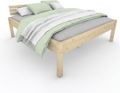 TUGA - Holztech Marken Dübelbett Naturholzbett 300Kg Nannerl belastbar stabil Holzbett Bett Doppelbett 90 120 140 160 180 200 x 200 220 (140 x 220) 58 cm Höhe