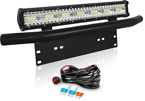 Willpower 20 inch 420W LED Light Bar Spot Flood Combo + Licence Number Plate Bumper Mounting Bracket 12V 24V Driving Off Road Lights Waterproof for 4X4 Offroad Truck Car ATV Boat with Wiring Harness