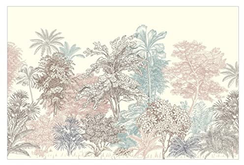 Fototapete - Tropenwald mit Palmen in Pastell, Material: Vlies Selbstklebend, Größe HxB: 320x480 cm