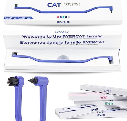 RYERCAT Dual Sided Cat Toothbrush - Kitten Toothbrush with Micro Head to fit into Cat/Kittens Mouth - Cat Dental Care Supplies - Pet Toothbrush for Cats (Amethyst Purple)