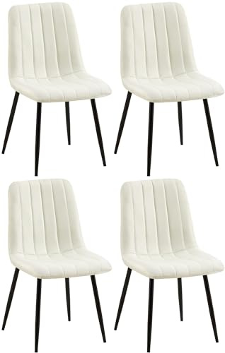 CLP 4er Set Esszimmerstuhl gepolstert Dijon, mit Ziernähten & Bodenschonern, Polsterstuhl für Esszimmer & Küche, belastbar bis 150 kg Farbe Creme Material Stoff
