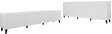 Mirjan24 Wohnzimmer-Set Azrona I, Wohnzimmerschrank, Ohne Griffe, Kunststofffüße, im Set: TV Lowboard/Fernsehtisch, Kommode/Anrichte (Weiß)