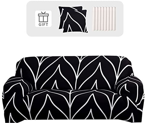 Lydevo Sofabezug 3 Sitzer Stretch Sofahusse Elastischer Sofabezug Spandex Sofa Überzug mit 2 Kissenbezug Anti-Rutsch Waschbar Sofa Protection Cover Schonbezug Couch,Schwarze Linie