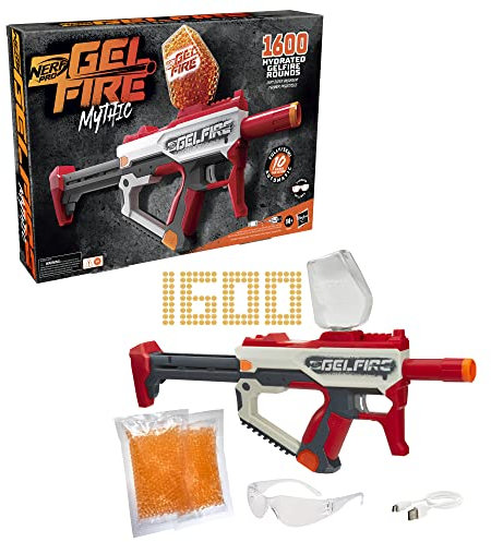 Nerf Pro Gelfire Mythic Blaster 1600 Gelfire Runden Hopper Wiederaufladbarer Akku Brille