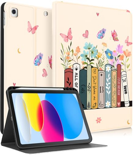 Uppuppy Schutzhülle für iPad 9. / 8. / 7. Generation, 25,7 cm (10,2 Zoll), für Damen, Mädchen, niedliches Folio-Smartcover, Stifthalter, Mädchen, hübsche Teenager, ästhetische Bücher, Cartoon-Hüllen