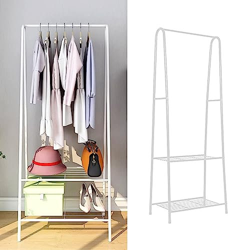 MINGYI Portant à Vêtements pour Chambre, Porte-vêtements Métallique, Penderie à Vêtement avec Étagères à Chaussures, Porte-Manteaux sur Pied (Blanc Forme de A 59×36×160 cm)
