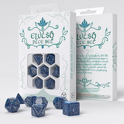 Q-Workshop Würfel-Set, Elbisches Kobalt- und Silberfarben, Würfelbrettspiel