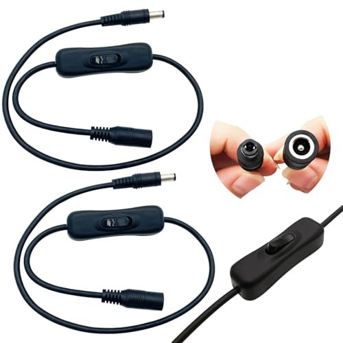 CTRICALVER 5,5 x 2,1 mm LED-Hohlstecker Inline Schalter, geeignet für Lichtleisten, Tischlampen und andere DC-Stromanschlüsse, DC verlängerungskabel 2 Stück