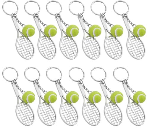 Soarqck Portachiavi Sport Mini Portachiavi Racchetta da Tennis in Metallo Creativo Portachiavi da Tennis Regalo per Amanti del Tennis 12 Pezzi