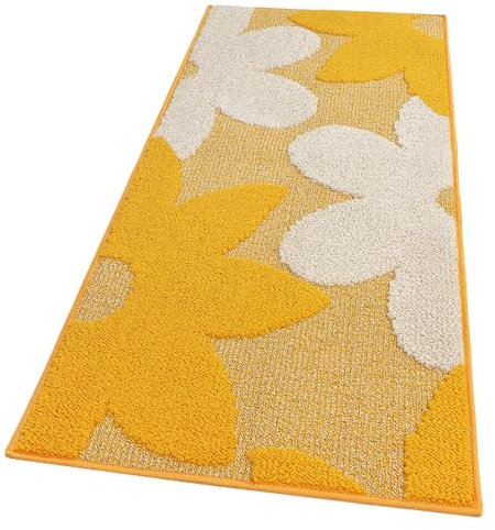 emmevi Tappeto Cucina 3D Fiore Tridimensionale Morbido Bordato Moderno Passatoia Antiscivolo 57x270 Giallo