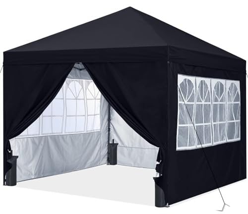 ABCCANOPY 3X3M Pop up Gazebo, Outdoor Waterproof Marquee with 4 Church Window for Outdoor Garden Party Camping, Black