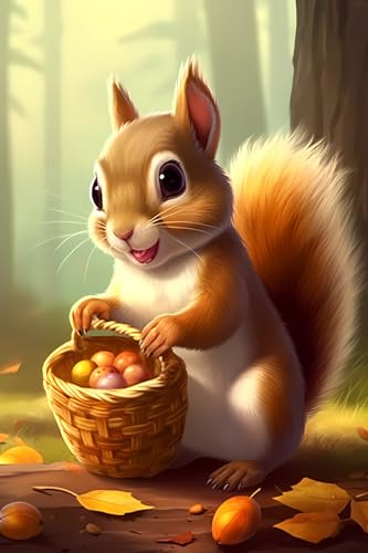 NSUAJOF Diamond Painting Kits SPicking Chestnut Squirrel, 5D Full Round Drill Diamond Painting, Perfect for Adults DIY Crafts for Gifts, Fall Decorations for Wall Decor 8×12 Inches.