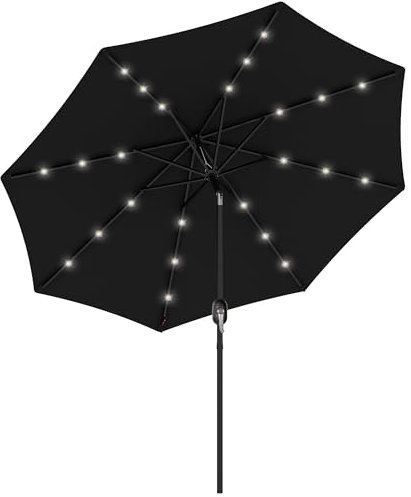 Outsunny 2.7m Patio Garden Umbrella Outdoor Parasol Outdoor Market Table Umbrella with Tilt Crank and 24 LEDs Lights (Black)