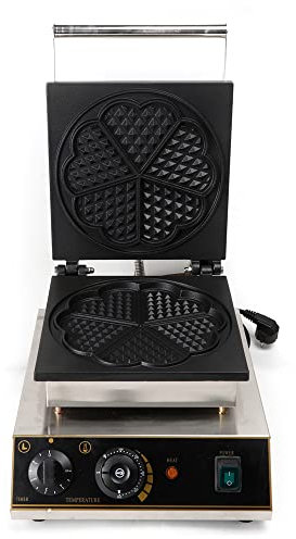 Donened Gaufrier pour une gaufre en forme de cœur, gaufrier en acier inoxydable, 1750 W avec plaques de cuisson antiadhésives, gaufrier professionnel, 50 ~ 300 °C