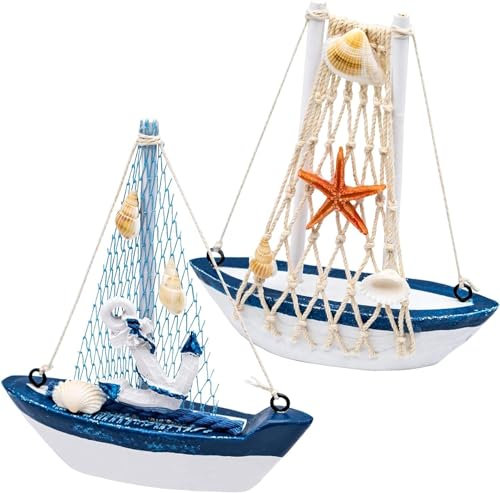 JLNGTHONG 2 Stück Mini Segelboot Ornamente, Modell eines Segelschiffs aus Holz, Nautisches Thema Dekoration, Segelboot Modell für Wohnzimmer Tischdeko Schaufenster Büro Schreibtisch Deko
