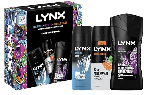 Lynx Trifecta Body Wash, Body Spray & Antiperspirant Deodorant Gift Set perfect gifts for him 3 piece