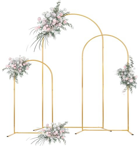 PlusFive Metal Arch Wedding Arch Backdrop Stand, Set of 3 Sizes: 1.3m&1.6m&2.0m, Gold, Semicircular