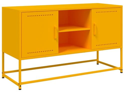 vidaXL TV Cabinet Stand Unit Media HiFi - Mustard Yellow - Steel - 100.5 x 39 x 60.5 cm - Industrial TV Console for Living Room/Bedroom