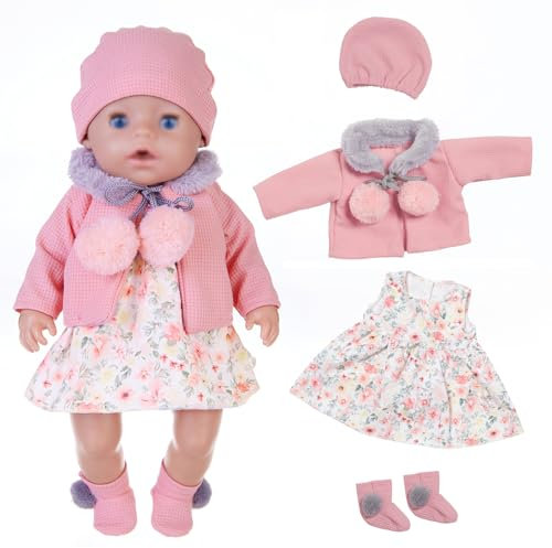 Puppenkleidung für 36-43 cm Baby Puppen mit Hut Mantel Kleid und Socken (Keine Puppe)