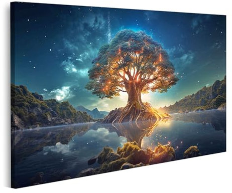 islandburner Bild auf Leinwand Leuchtender Lebensbaum Yggdrasil, farbenfroh, heilig, aus nordischer Mythologie Bilder Wandbilder Poster