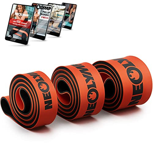 NEOLYMP Resistance Bands aus doppelbeschichtetem Naturlatex mit Fitness E-Book - Lange Fitnessbänder für Krafttraining, Widerstandsbänder, Klimmzugbänder