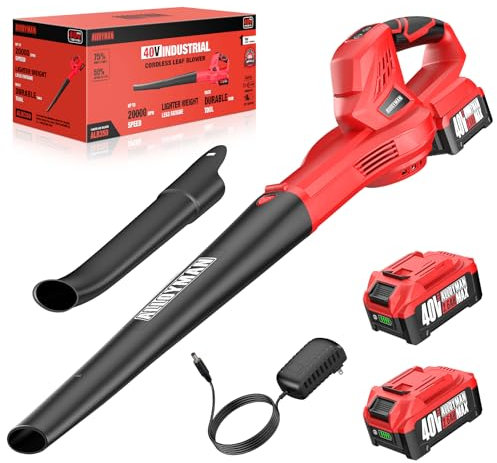 Alloyman 40V Max Cordless Leaf Blower, 130CFM150MPH Electric Leaf Blowers, with 2 * 2.6AH Batteries & Fast Charger, 3 Speed Mode Lightweight Mini Powered Leaf Blowers for Lawn Care/Snow Blowing（Red）
