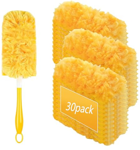 30 Pièces Plumeau Poussiere Recharge Kit avec 1 Poignée, Duster Recharges, Nettoyage Recharges Dépoussiérantes, Aimant à Poussière pour Nettoyer la Poussière, la Saleté, Les Poils