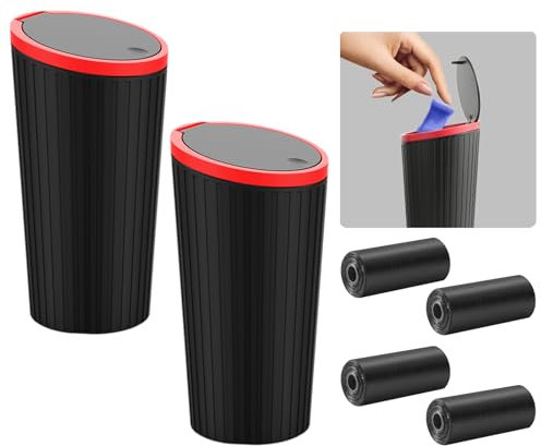 GmeDhc 2 Stück Auto Mülleimer mit Pop-Top Deckel, Abdichtung Mini mülleimer mit 4 Rollen Müllbeutel, Auto Accessoires, für Getränkehalter in der Konsol, Auto, Büro, Zuhause