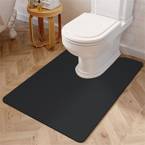 Highdi Toilet Mat U Shape, Solid Color Diatomite Bath Mat U Shape Absorbent Quick Dry Non Slip U Shaped Toilet Floor Mat Toilet Rug WC Toilet Mat Washable for Bedroom (55x60cm,Black)
