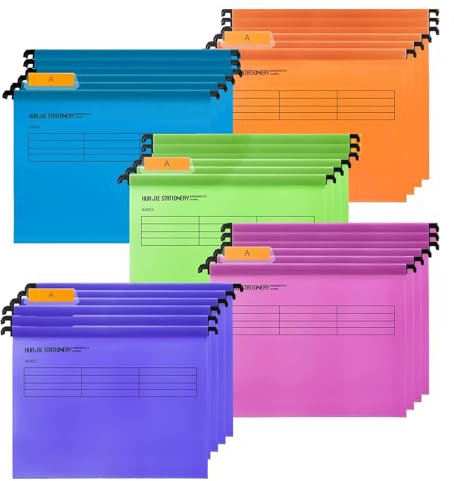 30pcs Hängemappen A4 Polypropylen Aktenschrank Hängemappen mit Tabs und Karteneinlagen für Schule Zuhause Arbeit Büro (5 Farbe)