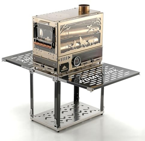Outdoor Camping Zeltofen mit Backofen, tragbarer Holzofen mit Kaminrohr für Zelt, Unterstand, Camping Heizung und Kochen, perfekte Aufbewahrung mit dem Bodenständer (Golden)