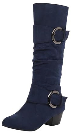 Stivali sopra il ginocchio da donna con tacco a blocco – Stivali alti al ginocchio con cerniera laterale lungo stivali in pelle scamosciata classici da equitazione tinta unita stivali da donna, Blu,