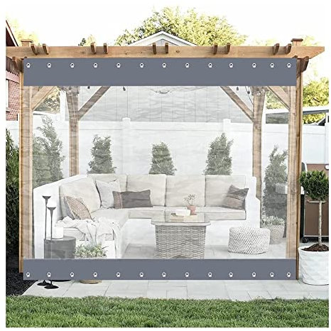 Bâche en PVC transparent pour pavillon, porche, protection contre le vent et la pluie avec œillets, 2 x 2,2 m, housse résistante aux intempéries pour habitat