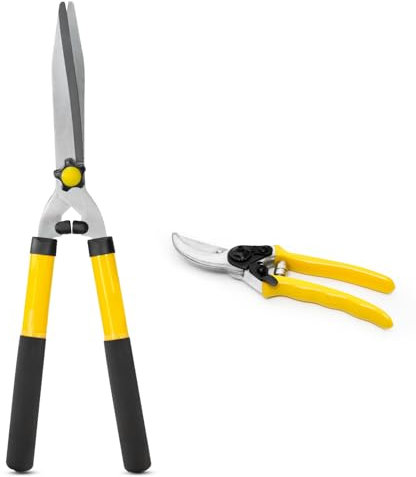 Secateurs & Pruning Scissors | Set of 21” Hedge Shear & 8” Pruning Garden Secateurs | Garden Shears for Hedges, Shrubs & Bushes | Carbon Steel Blade Hedge Shears for Gardening