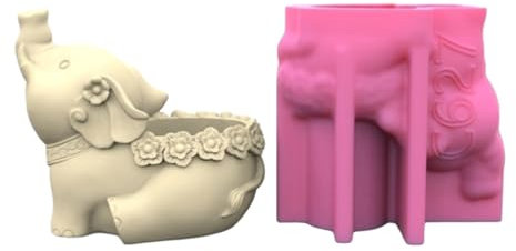 Wdbild Stampo in silicone per vasi di fiori, stampo in silicone per piante grasse, per creare vasi di fiori unici porta piante 3D elefante portacandele stampo in gesso