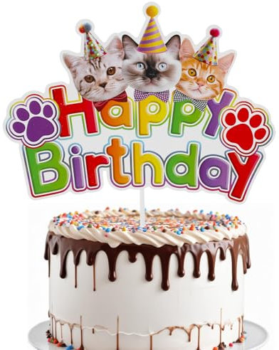 Cat Birthday Cake Topper, Cat Cake Decorations, Pet Birthday Party Supplies, Cakes Toppers for Birthdays Party Baby Shower Supplies