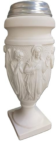 Generico Centro Ardolino Vaso Portafiori con Gesù e Angeli per Cimitero, Chiesa, Nicchie, Lapide, cm. 35 in marmo resina bianco Carrara, votivo, completo di vaso interno in alluminio.