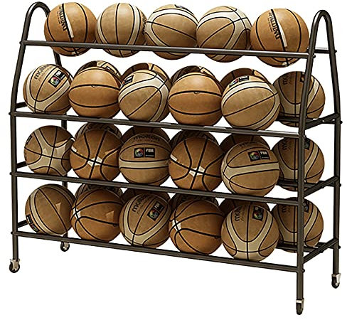 HUIMVNC Heavy Duty Steel 4 Tier Basketball Storage Trolley, Football Sports Equipment Organizer with Wheels, Indoor Outdoor Ball Display Stand (Color : Black) Times