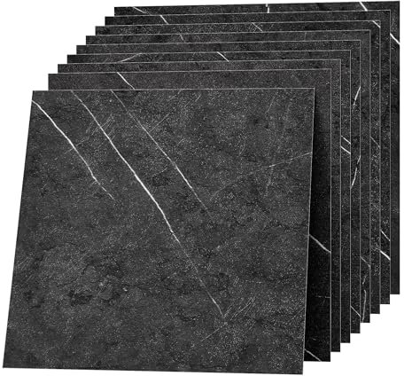 30x30cm PVC Bodenbelag Selbstklebend – Marmor Design Vinylboden Fliesenoptik, Vinyl Laminat Wasserdichter & Langlebiger Bodenfliesen für Wohnzimmer, Küche, Bad, Balkon Schwarz Grau 50 Fliesen 4.5m²