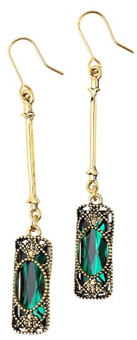 Hanary Vintage Green Stone Created Emerald Dangle Earrings, Vintage Victorian Jewelry Gifts for Women