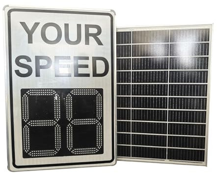 FLNOZAMZ 50 * 70Cm Radar Solaire Détective Panneau D'avertissement De Vitesse Signalisation Signalisation De Vitesse Clignotante, Panneau Solaire De Lumière LED Réfléchissante Hip (White 20 * 27in)