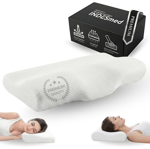 Orthopädisches Nackenkissen Memory Foam, Ergonomisch Viskoelastisch CE | Nackenstützkissen, Gegen Nackenschmerzen, Atmungsaktiv, Seitenschläfer Kissen, Waschbarer Bezug, Hypoallergen | INDESmed