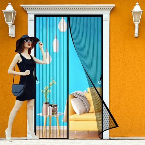 Fliegengitter Tür Magnet 158 x 206 cm Magnet Insektenschutz Kinderleichte Klebemontage Ohne Bohren für Haustür Terrassentür, Schwarz